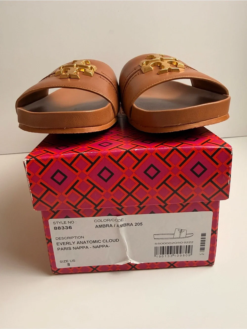 Tory Burch Everly Anatomic Cloud Slide Sandals Ambra Brown Leather Gold Logo 8